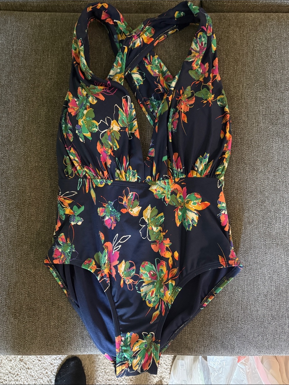 Angel Navy One-Piece Swimsuit with Multicolor Floral Print
